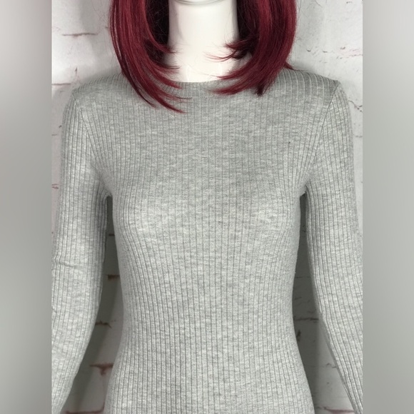 H&M DIVIDED S Sweater Dress Ribbed Knit Grey Midi Bodycon High Slit Size Small - Picture 6 of 15